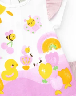 Ensemble en tricot pour fille avec robe blanche imprimée