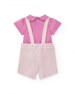 Ensemble en tricot pour fille avec salopette côtelée lilas imprimée de fruits