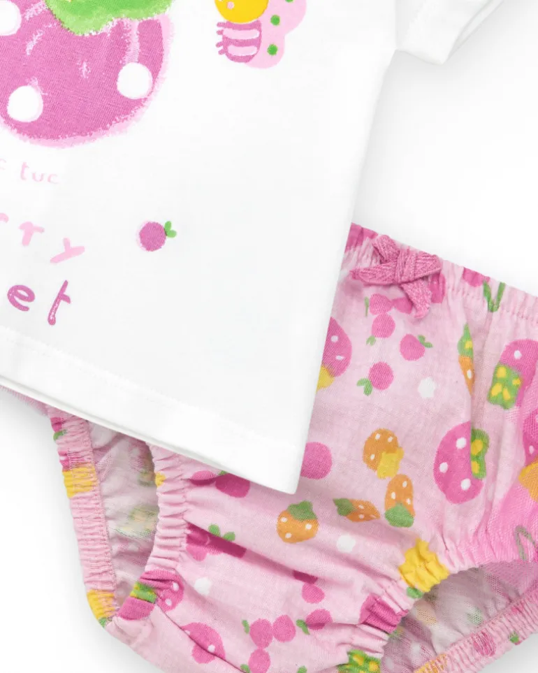 Ensemble en tricot pour fille avec t-shirt et culotte blanche imprimée