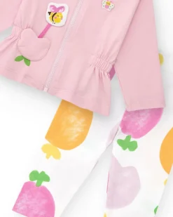 Ensemble en tricot pour fille de trois pièces en blanc et rose avec imprimé