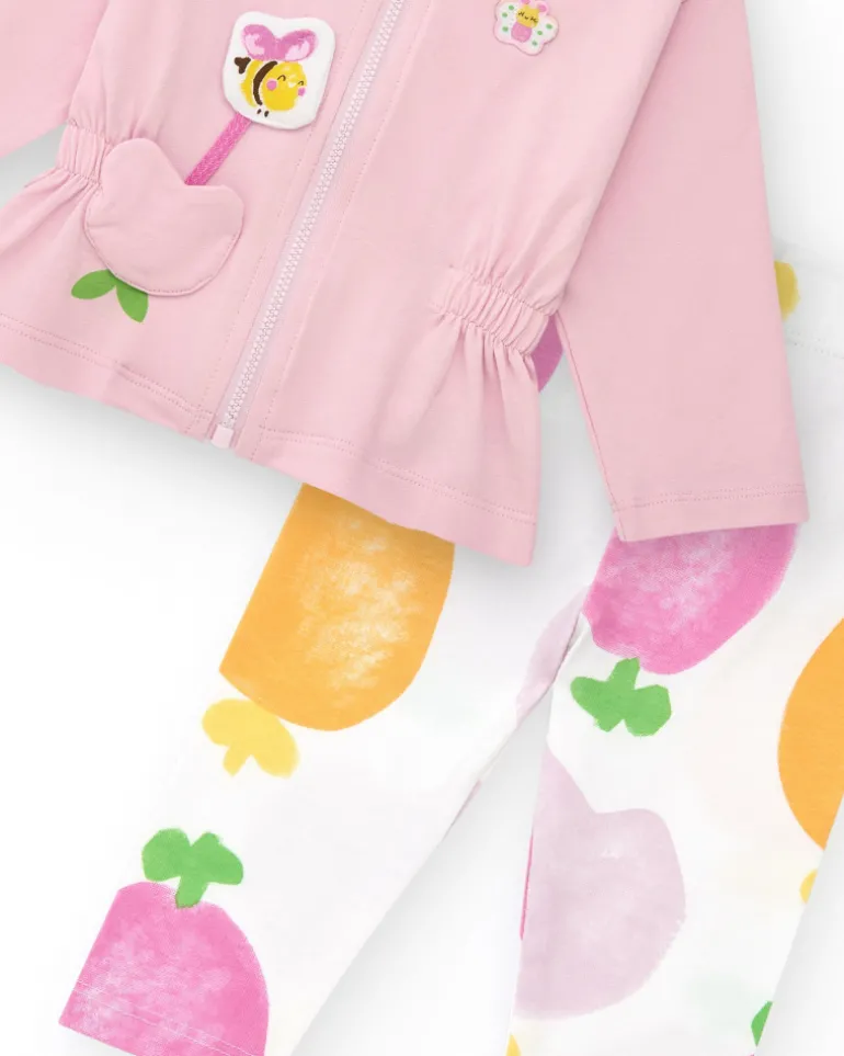 Ensemble en tricot pour fille de trois pièces en blanc et rose avec imprimé