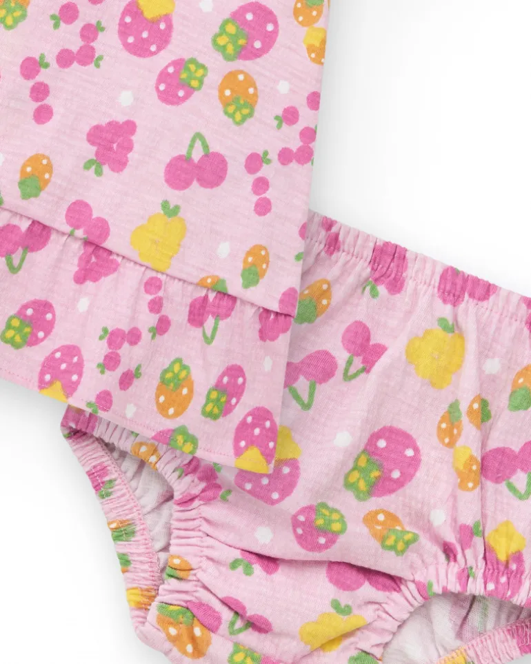Ensemble en tricot pour fille avec robe rose imprimée de fruits