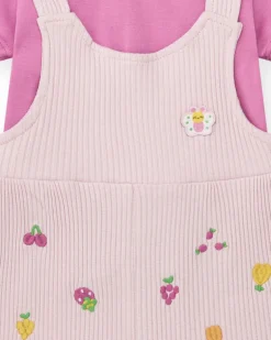 Ensemble en tricot pour fille avec salopette côtelée lilas imprimée de fruits