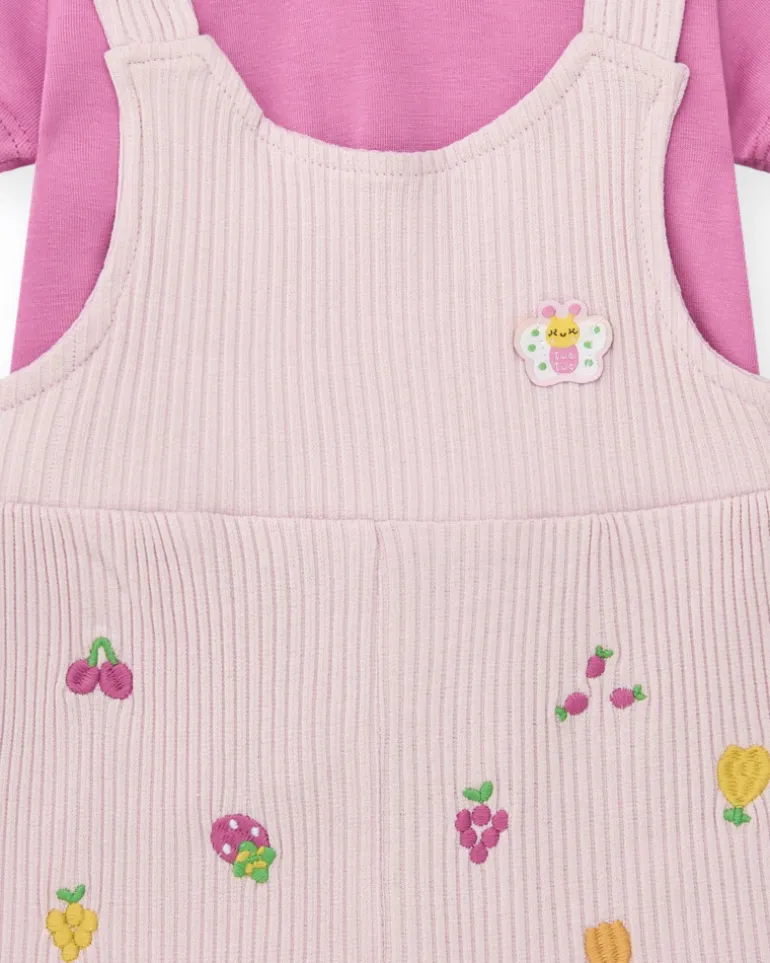 Ensemble en tricot pour fille avec salopette côtelée lilas imprimée de fruits