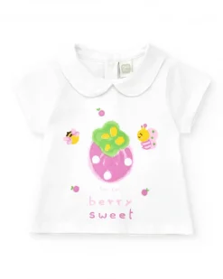 Ensemble en tricot pour fille avec t-shirt et culotte blanche imprimée