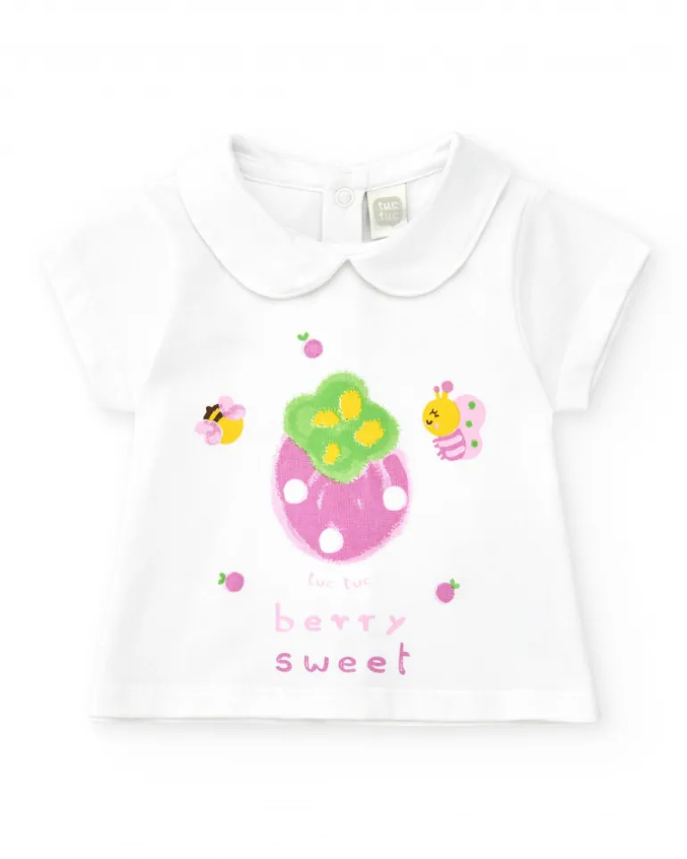 Ensemble en tricot pour fille avec t-shirt et culotte blanche imprimée