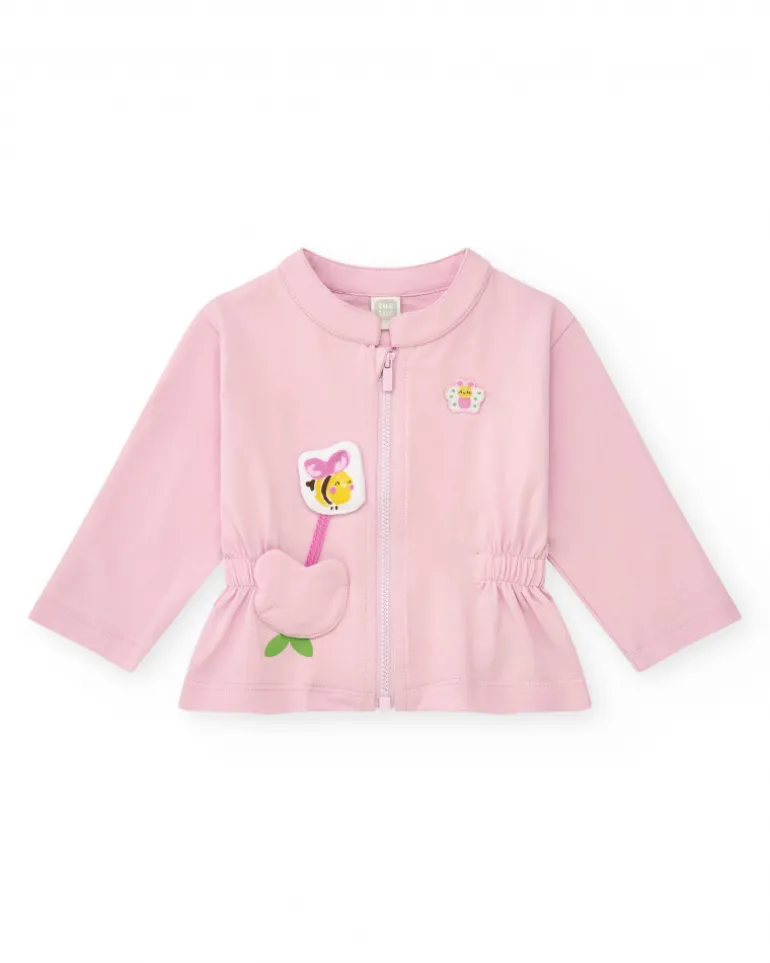 Ensemble en tricot pour fille de trois pièces en blanc et rose avec imprimé