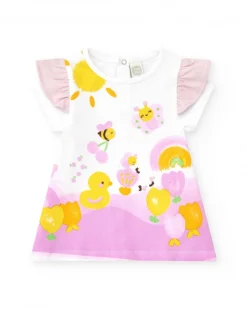 Ensemble en tricot pour fille avec robe blanche imprimée