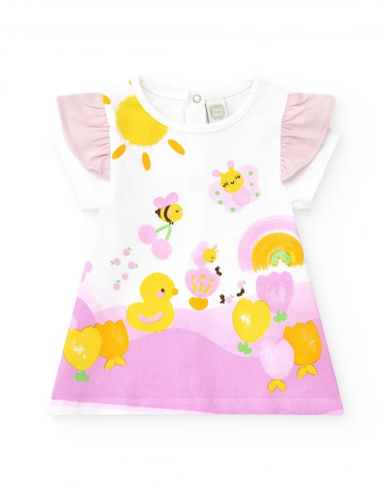 Ensemble en tricot pour fille avec robe blanche imprimée