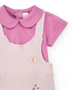 Ensemble en tricot pour fille avec salopette côtelée lilas imprimée de fruits