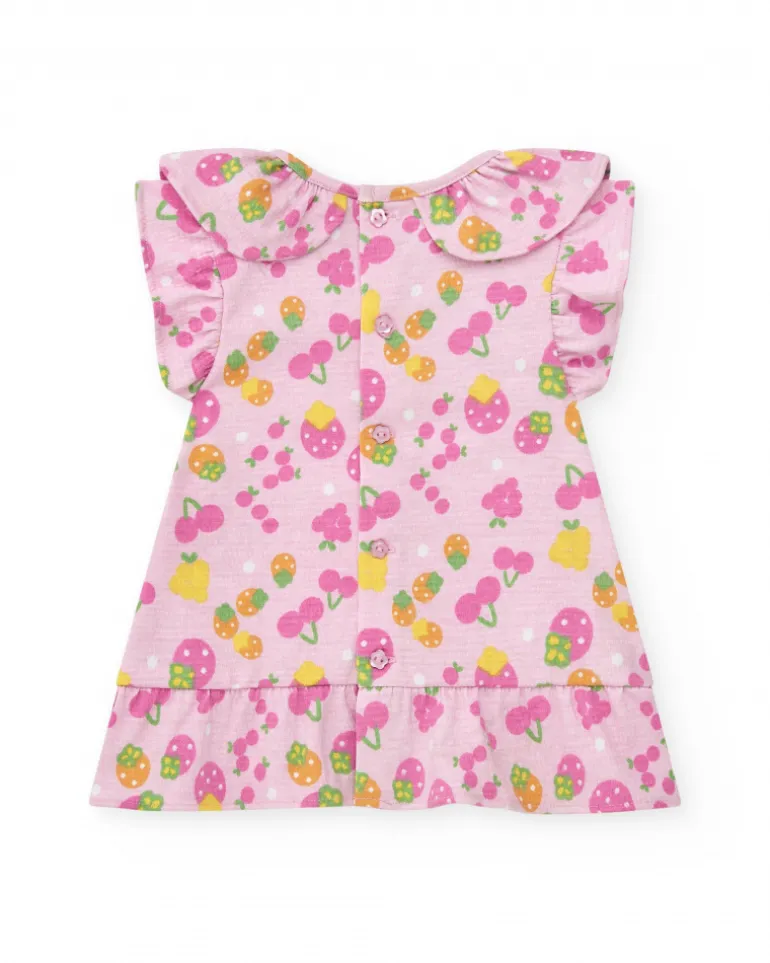 Ensemble en tricot pour fille avec robe rose imprimée de fruits