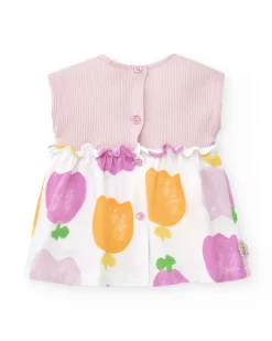Ensemble en tricot pour fille avec robe sans manches imprimée