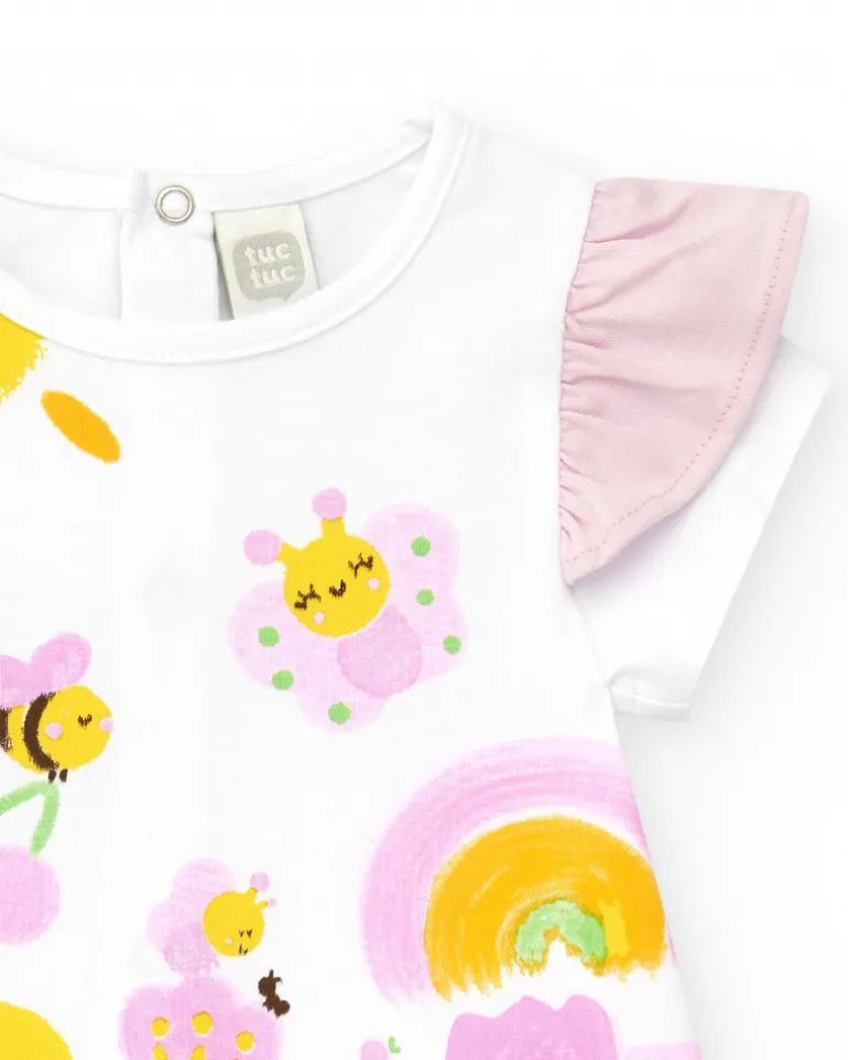 Ensemble en tricot pour fille avec robe blanche imprimée
