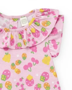Ensemble en tricot pour fille avec robe rose imprimée de fruits