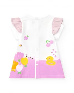 Ensemble en tricot pour fille avec robe blanche imprimée