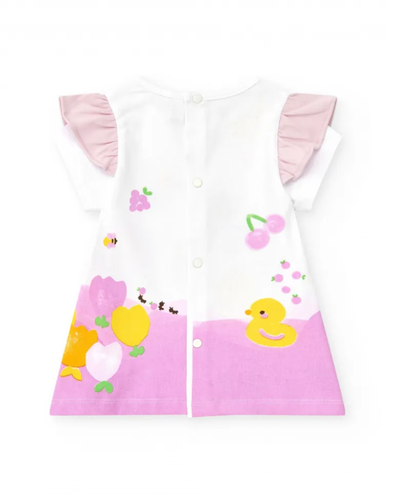 Ensemble en tricot pour fille avec robe blanche imprimée
