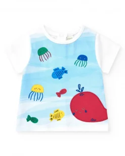 Ensemble en tricot pour garçon avec t-shirt blanc et shorts rouges avec détails blancs