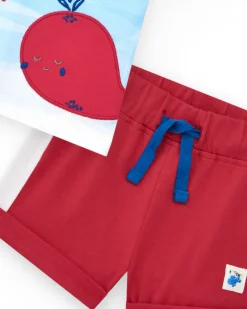 Ensemble en tricot pour garçon avec t-shirt blanc et shorts rouges avec détails blancs