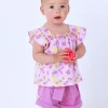 Ensemble fille avec t-shirt en tricot sans manches et imprimé