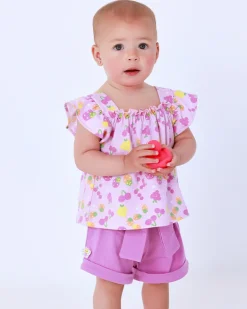 Ensemble fille avec t-shirt en tricot sans manches et imprimé