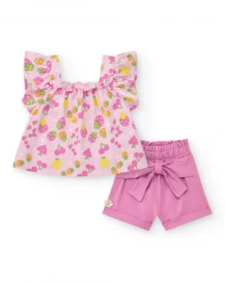 Ensemble fille avec t-shirt en tricot sans manches et imprimé