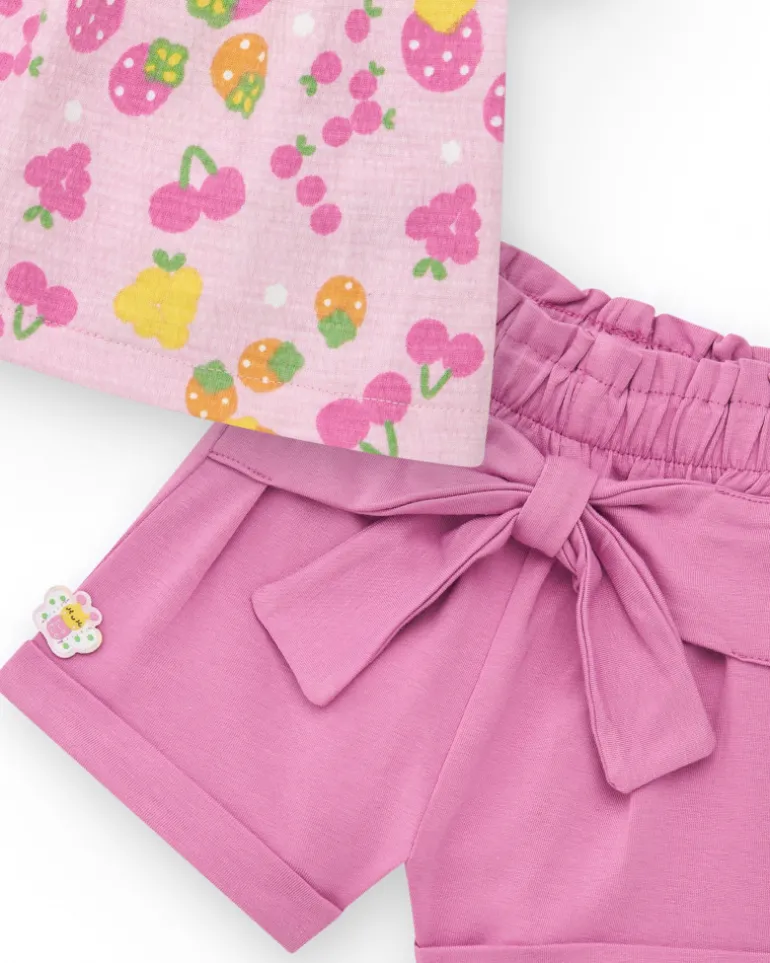 Ensemble fille avec t-shirt en tricot sans manches et imprimé