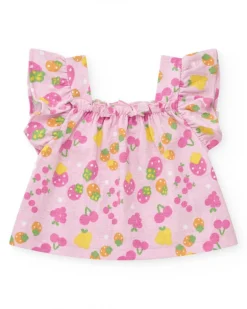 Ensemble fille avec t-shirt en tricot sans manches et imprimé