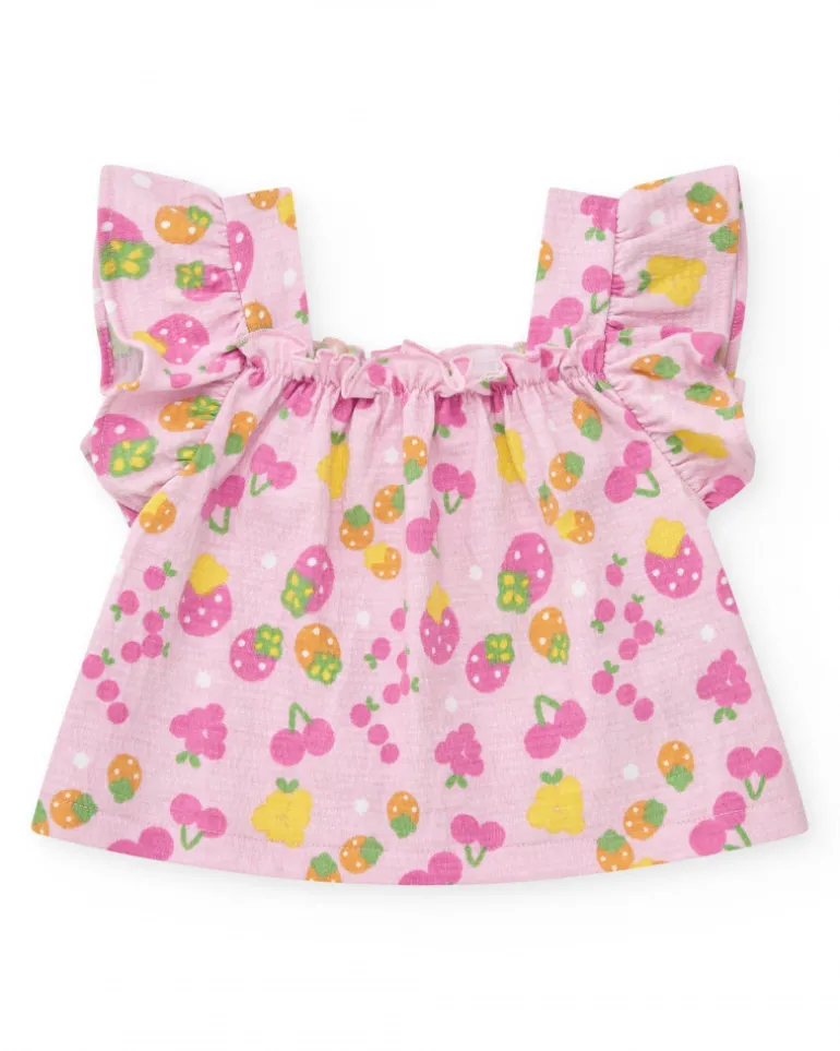 Ensemble fille avec t-shirt en tricot sans manches et imprimé