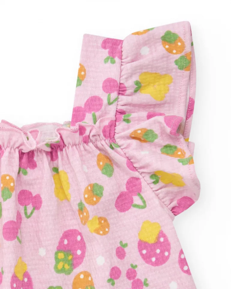 Ensemble fille avec t-shirt en tricot sans manches et imprimé