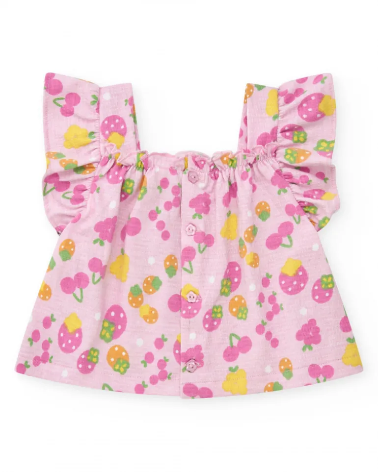 Ensemble fille avec t-shirt en tricot sans manches et imprimé