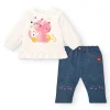 Ensemble fille crème et bleu imprimé chatons, collection Lovely Kittens