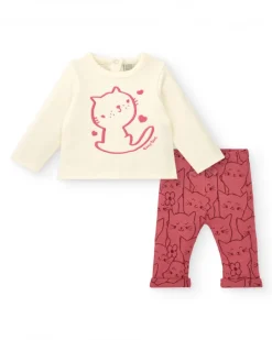 Ensemble fille crème et rose avec motif chaton collection Lovely Kittens