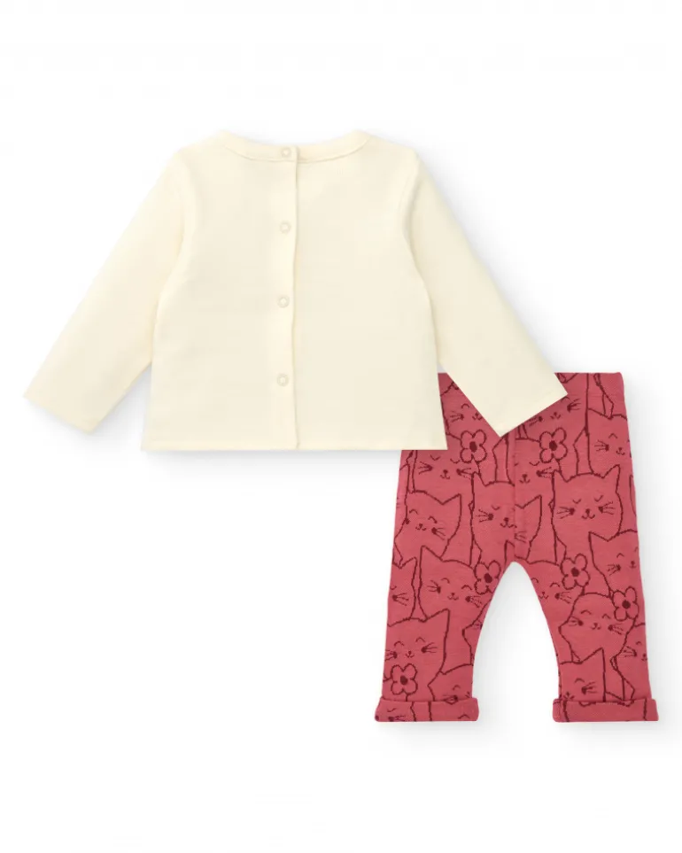 Ensemble fille crème et rose avec motif chaton collection Lovely Kittens