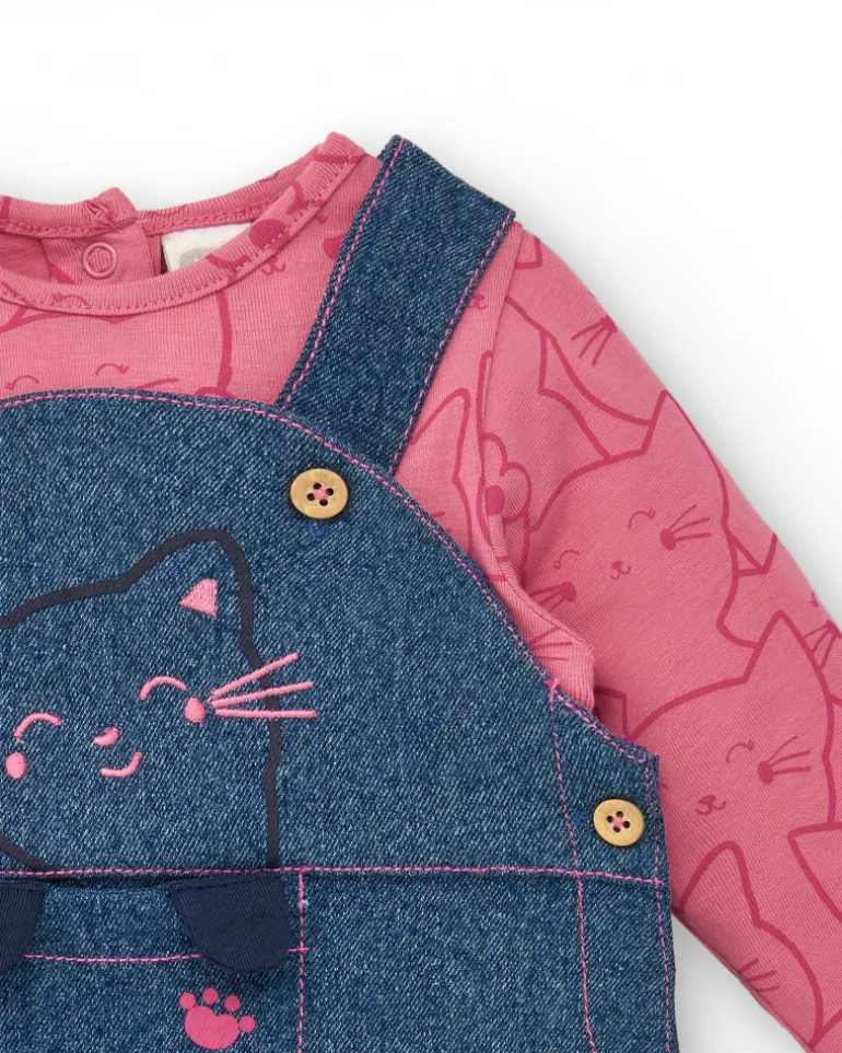 Ensemble fille en jean et rose imprimé chatons collection Lovely Kittens