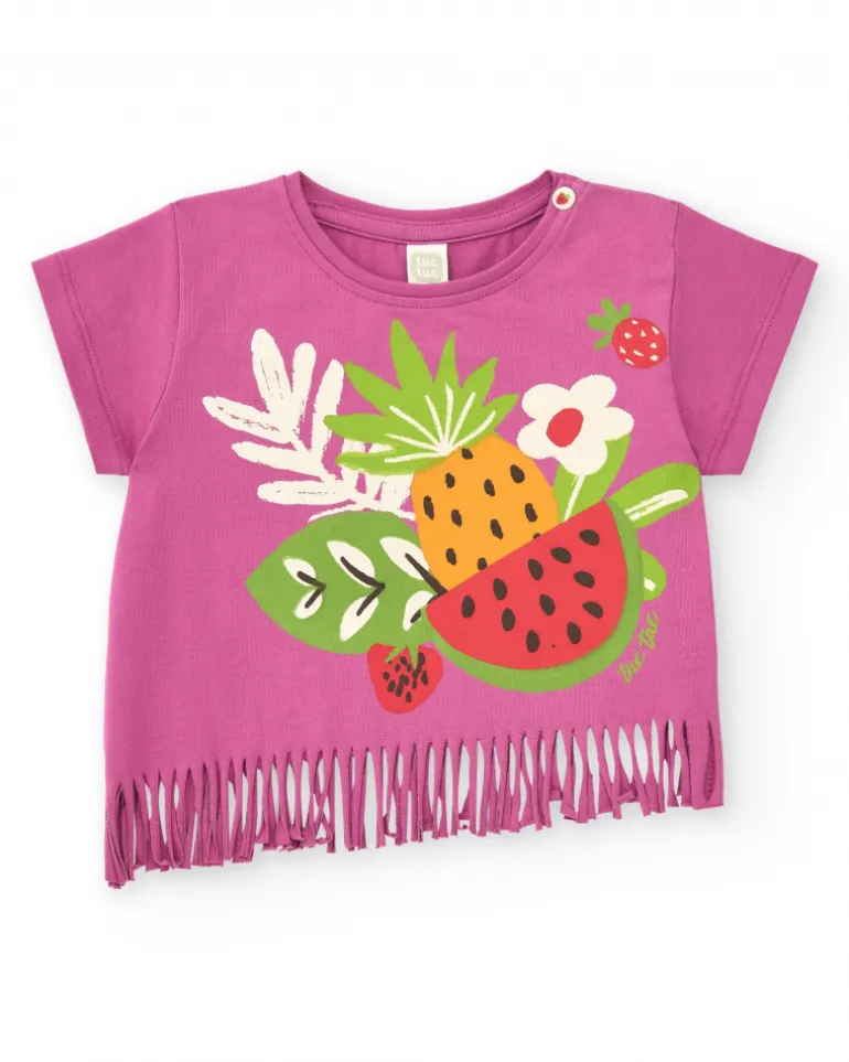 Ensemble lilas pour fille avec t-shirt à franges et legging fruité