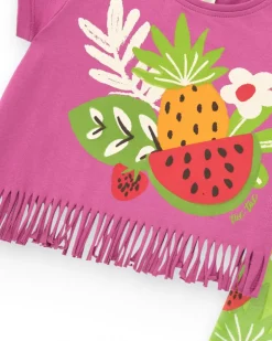 Ensemble lilas pour fille avec t-shirt à franges et legging fruité