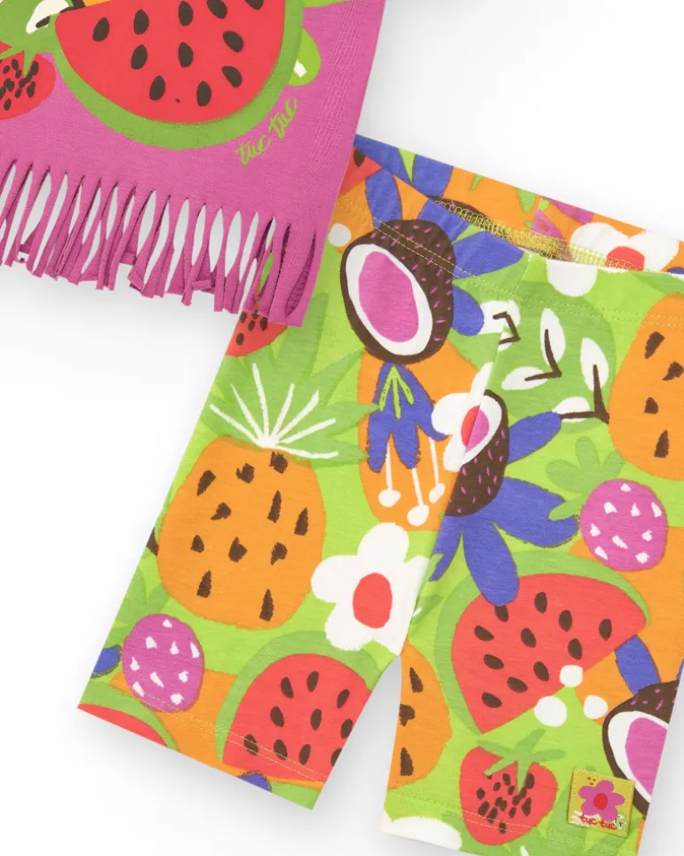 Ensemble lilas pour fille avec t-shirt à franges et legging fruité