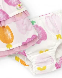 Ensemble plat pour fille avec robe blanche imprimée de fruits