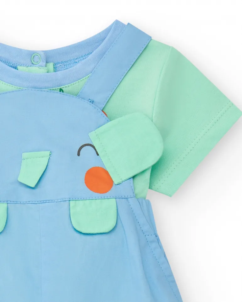 Ensemble plat pour garçon avec salopette d'éléphant et palmier et t-shirt vert