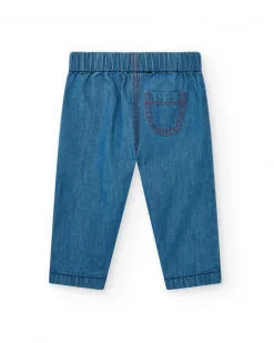 Ensemble plat pour garçon avec chemise bleue à manches courtes et pantalon en jean avec broderie de baleine