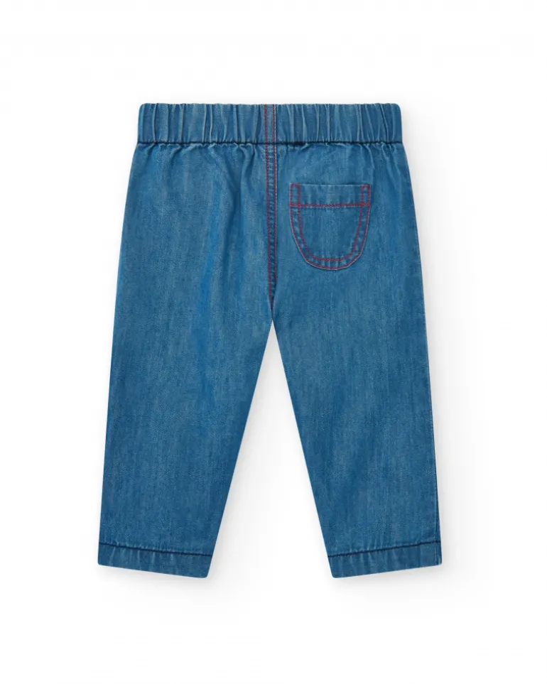 Ensemble plat pour garçon avec chemise bleue à manches courtes et pantalon en jean avec broderie de baleine