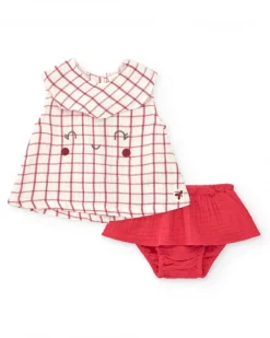 Ensemble pour fille avec blouse à carreaux et culotte rouge à volants