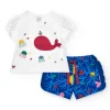 Ensemble pour fille avec t-shirt blanc de baleine et pantalon bleu marine
