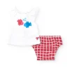 Ensemble pour fille avec blouse blanche à poissons et culotte rouge à carreaux
