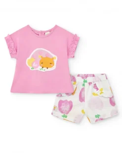 Ensemble pour fille avec t-shirt en tricot sans manches et imprimé