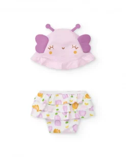 Ensemble pour fille avec bonnet rose en forme de papillon et culotte blanche