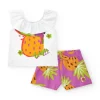 Ensemble pour fille avec t-shirt blanc d'ananas et short violet fruité