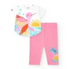 Ensemble pour fille avec t-shirt blanc de colibri et leggings cyclistes roses