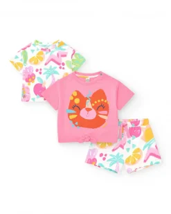 Ensemble pour fille avec deux t-shirts et shorts imprimés