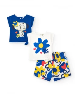 Ensemble pour fille avec deux t-shirts et short imprimé
